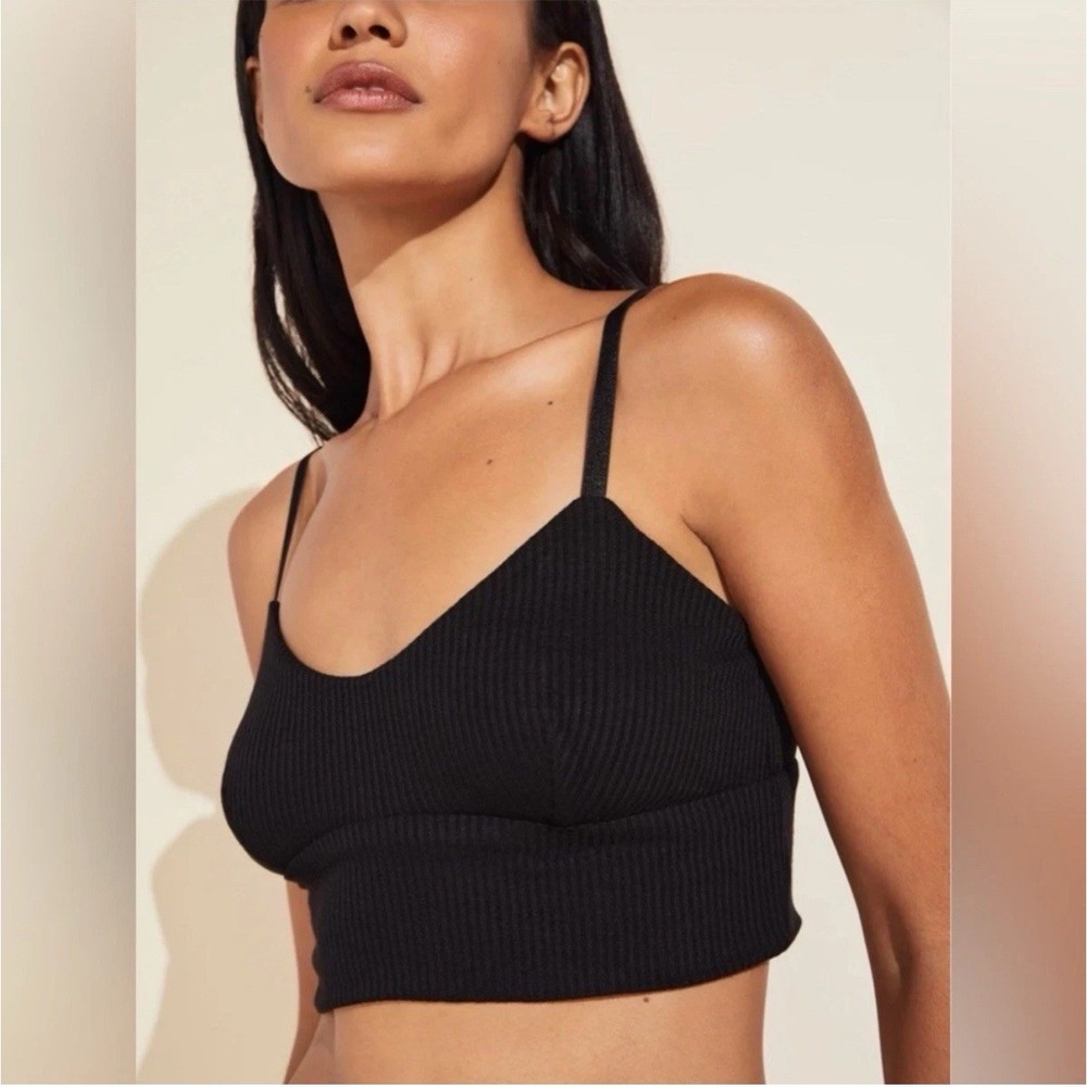 Eberjey Elon Relaxed Ribbed Bralette in Black Size Small NWT